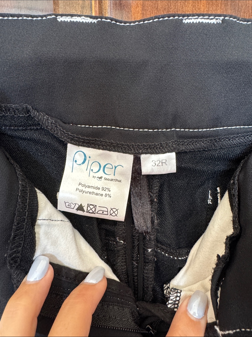 32r Black W White Piping Smartpak Piper Evolution Knee Patch Breeches Jodhpurs — image 2 of 4